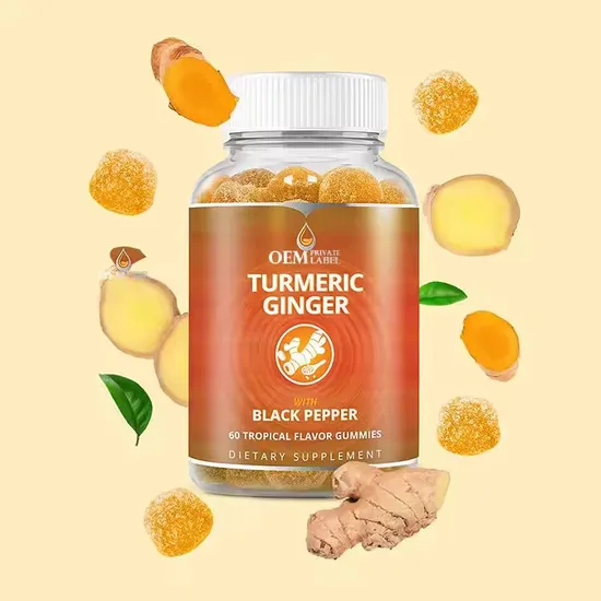 OEM/ODM Curcumin Antioxidants Gummy Vitamin Supplement Boosts Skin Health Turmeric Ginger Gummies 